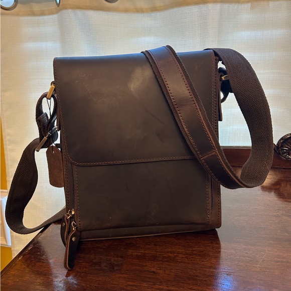 Other - Men's Dark Brown Leather Crossbody Bag Genuine Leather Messenger Bag